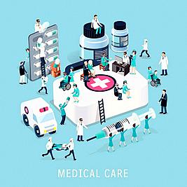 flat 3d isometric design of medical care concept-stock-photo