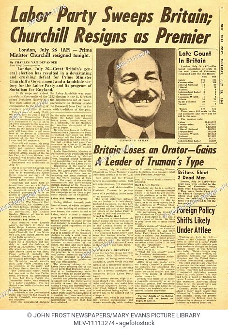 Image result for churchill ousted July 1945 - newspaper